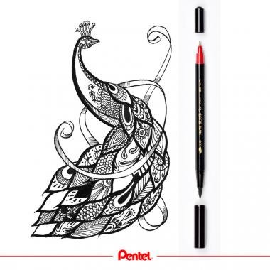 Pentel ecsettoll kétvégű - fekete